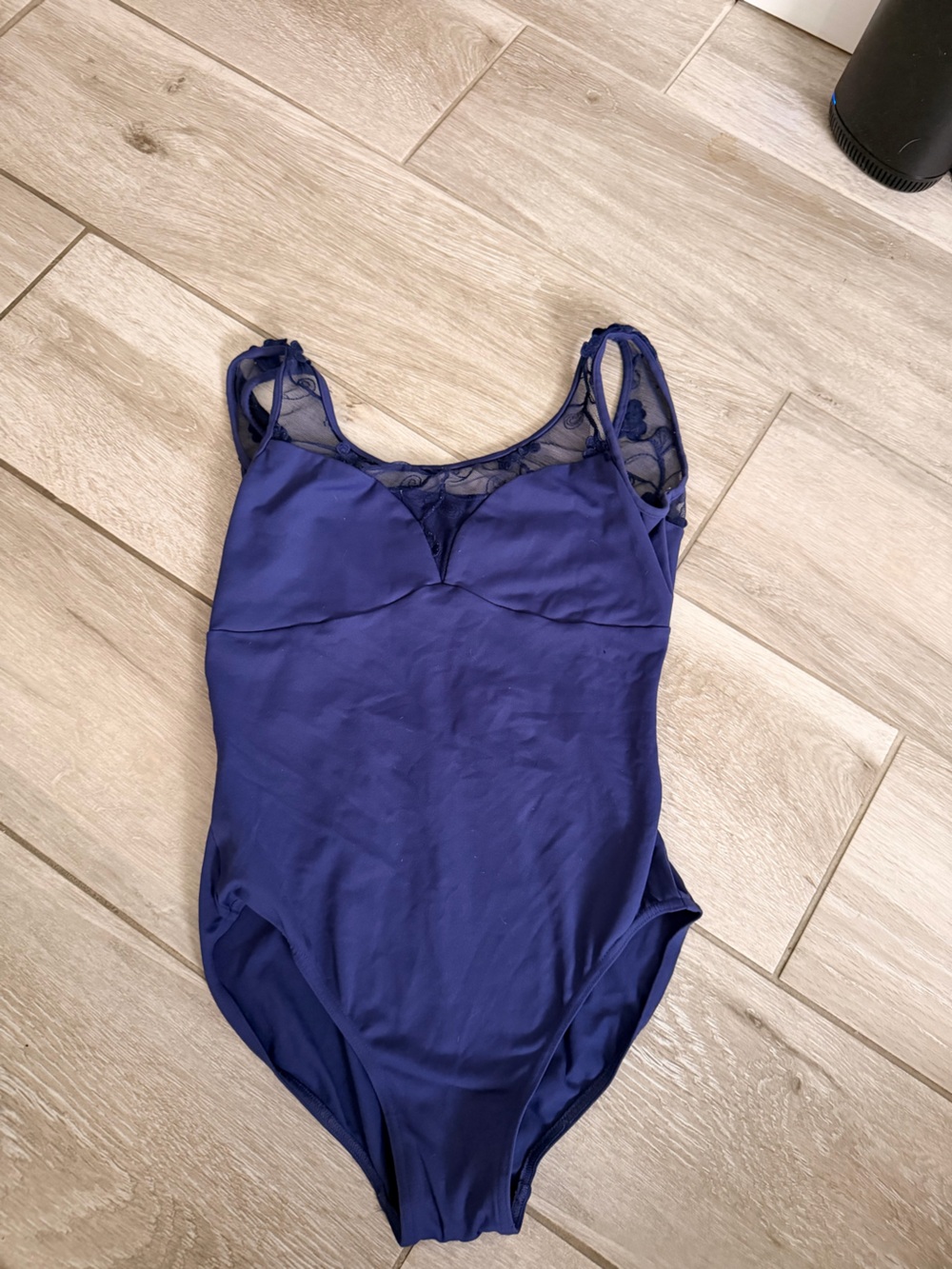 Navy Blue Women's Lace-Trim Camisole Leotard